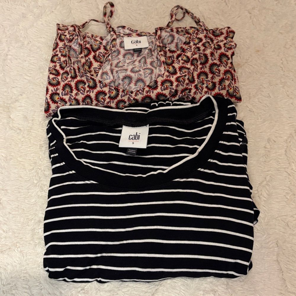 CAbi- BUNDLE! 2 Tops- 1 Printed Tank + 1 Long Sleeve Striped Shirt- Size Small